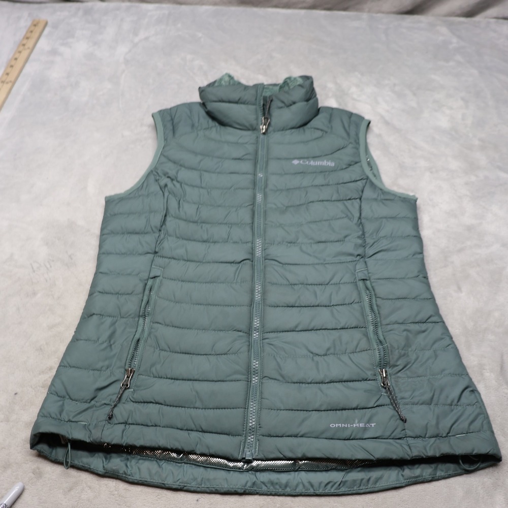 Columbia Vest Womens Small Green White Out Omni‎ Heat Insulated Quilted Puffer